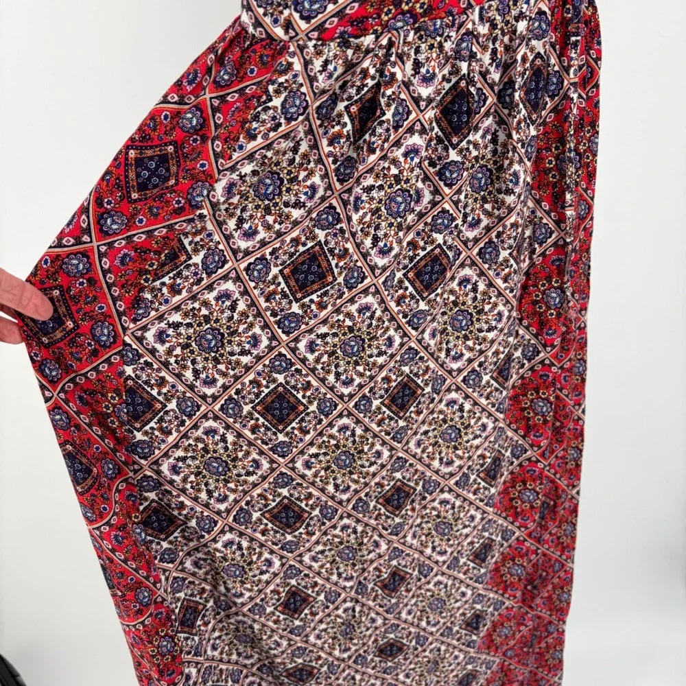 Alya Maxi Dress Women Size S Red‎ Blue Boho Patchwork Lace Up Summer Coastal - Picture 5 of 10